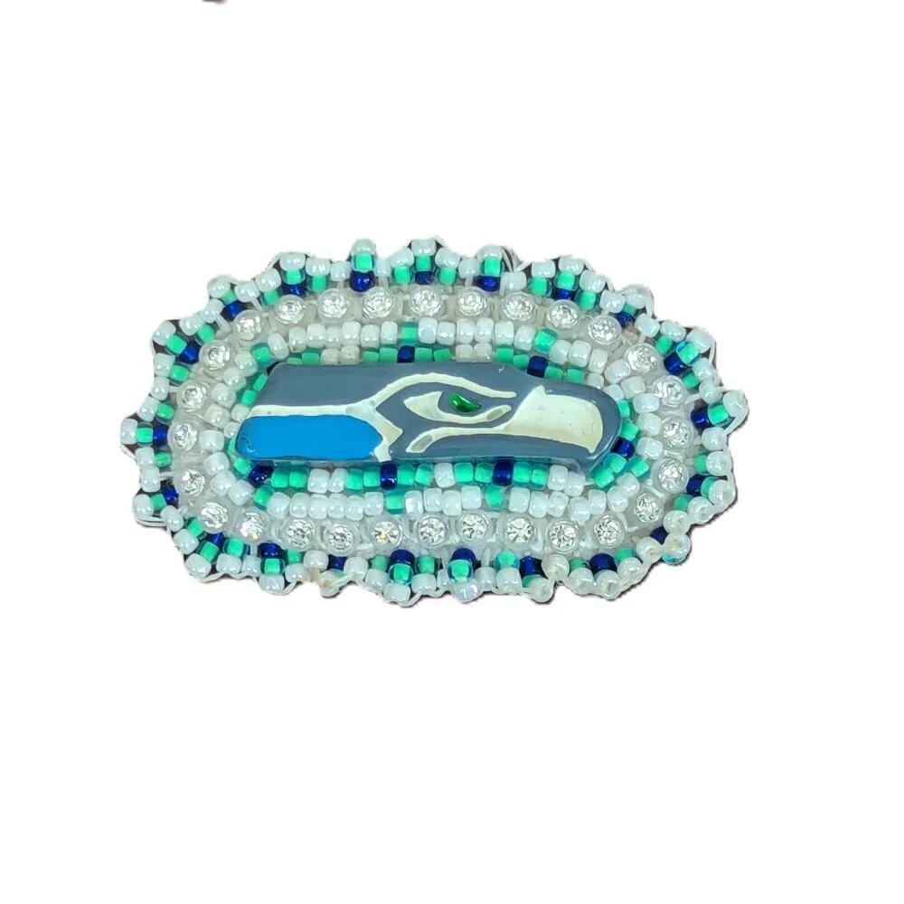 Beaded Seattle Seahawks Seed Bead Brooch Handmade Native Tribal Pin‎ Football